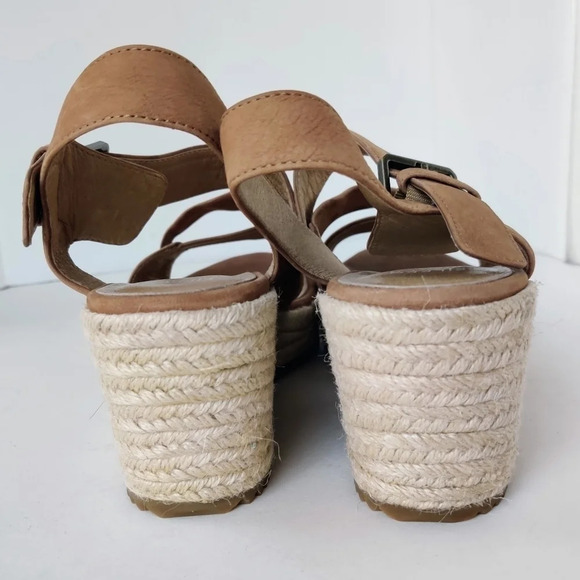 EILEEN FISHER Beckon Sandals 9.5 Leather Tan Espadrille Wedge - Picture 5 of 11
